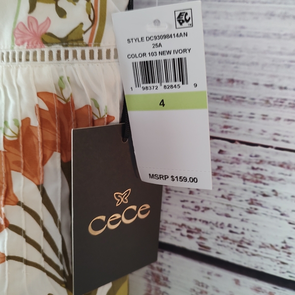 CeCe Print Pintuck Sleeveless Midi Dress Square Neck Size 4 NWT - Picture 6 of 7